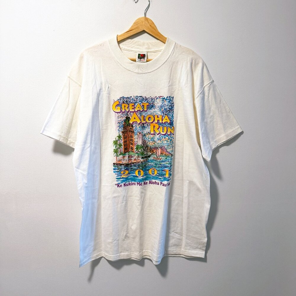 Vintage 2001 Great Aloha Run Finisher Tee White XL